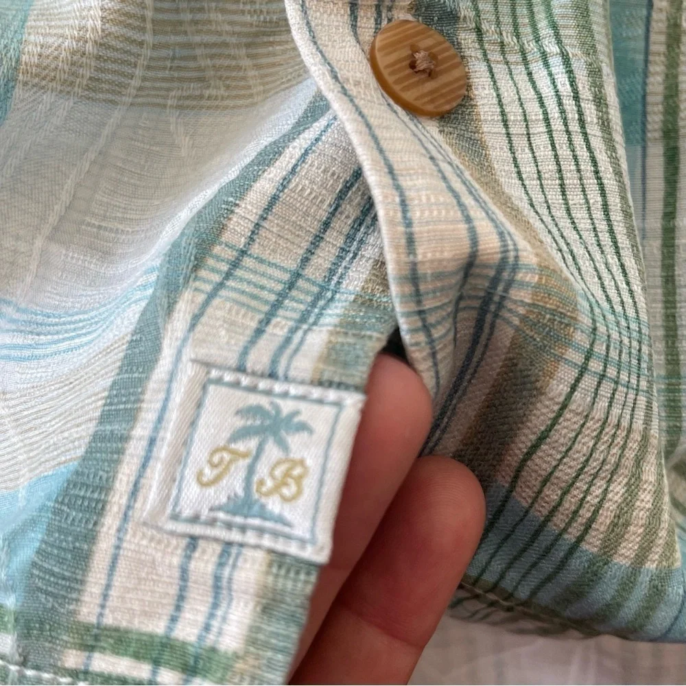 Tommy Bahama Classic Silk Casual Button-Down Shirts for Men’s Large Blue Green